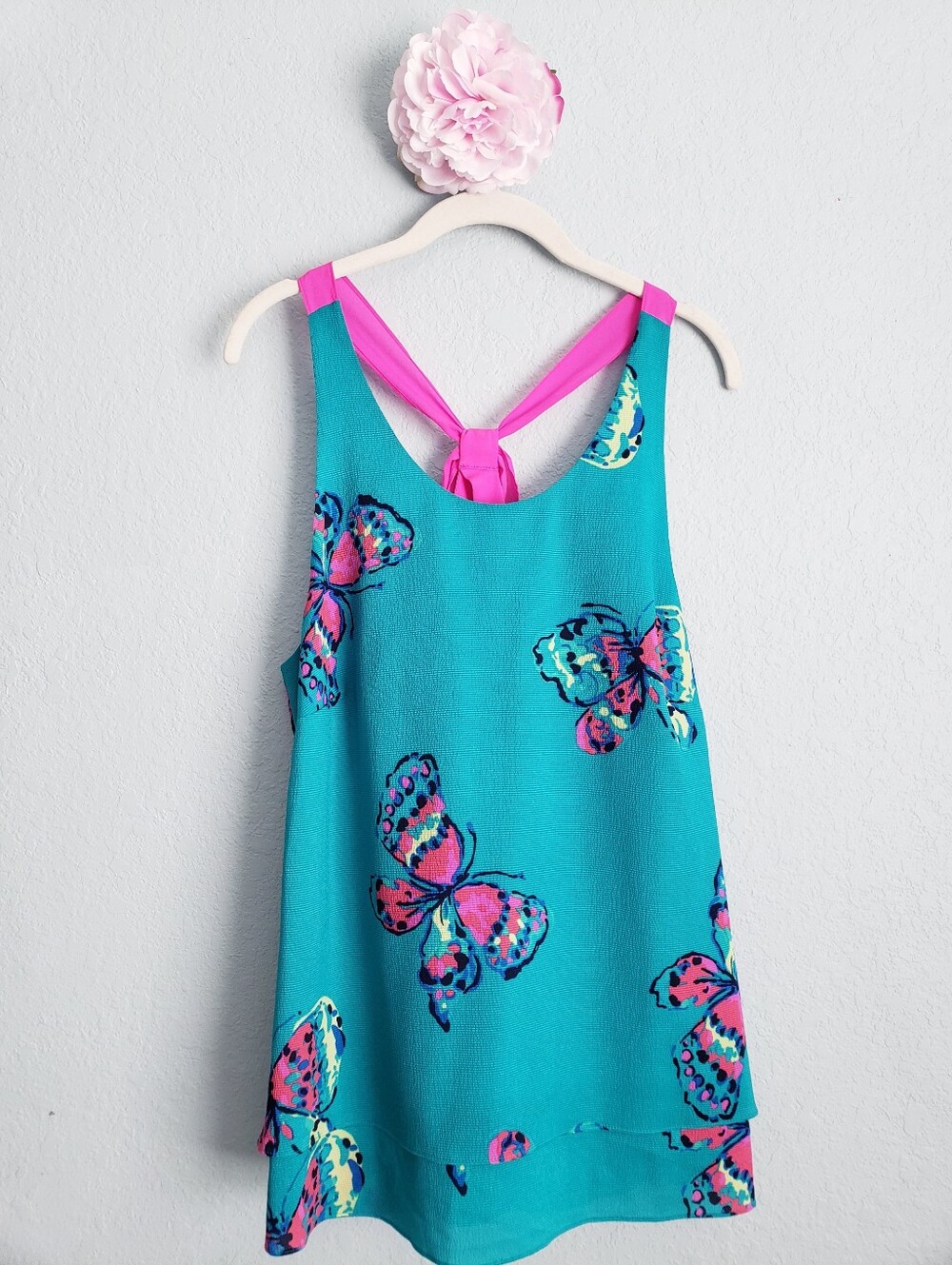 Lilly Pulitzer I Got Butterflies Teal Bow Back Blouse